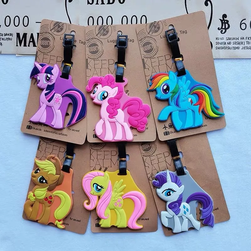 My Little Pony Regenbogen-Gepäckanhänger, niedlicher Cartoon-PVC-Reisekoffer-Identifikator, Taschenetikett, Rucksackanhänger, Reisezubehör, Geschenk