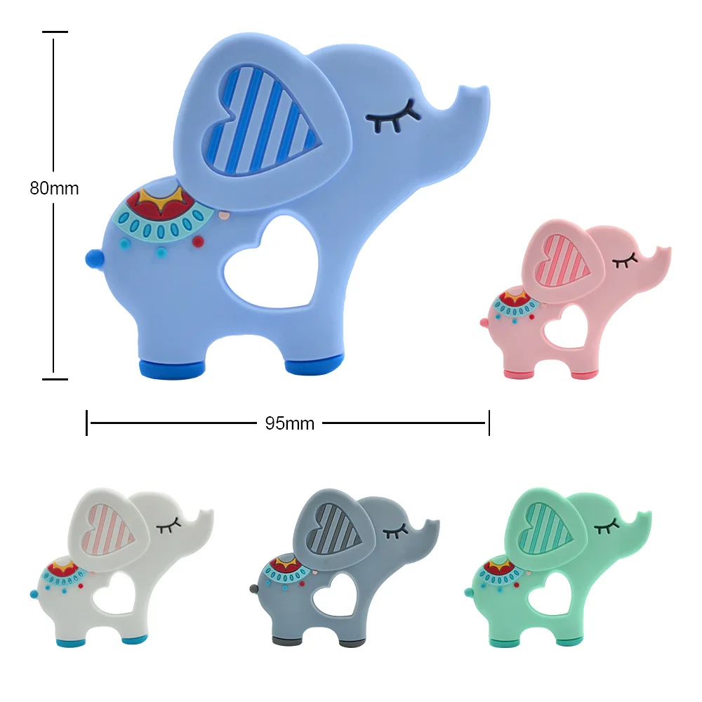 LOFCA 1pc Dumbo Baby Teether New Elephant Baby Teething Chew Toy Food Grade Silicone BPA Free Baby Necklace Pacifier Pendant