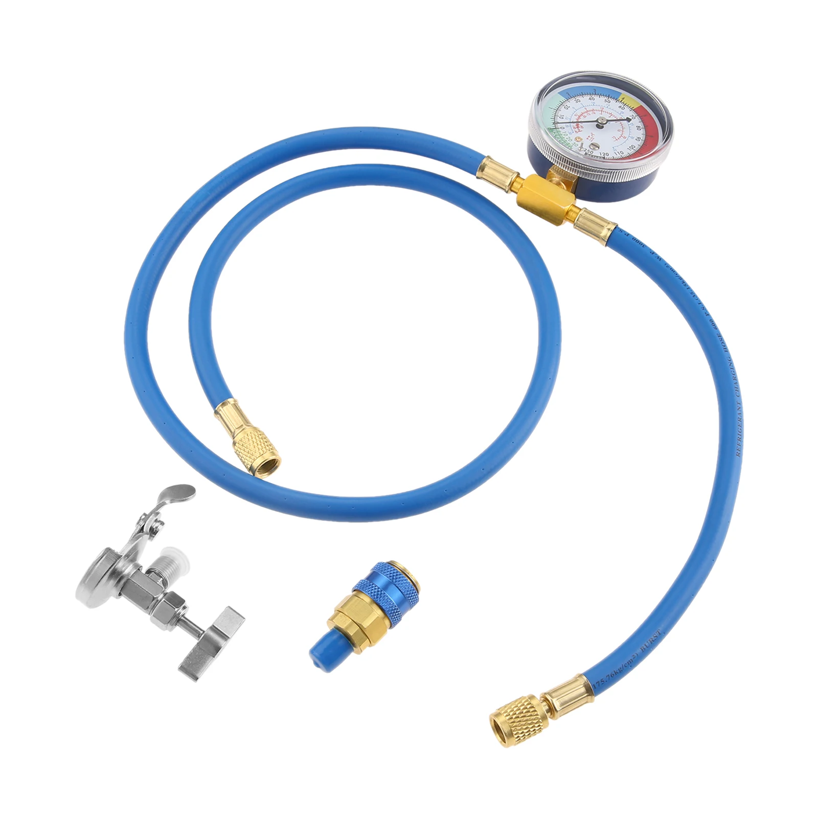 R134A Quick Coupler Car AC Refrigerant Charge Hose with Low Pressure Gauge Universal Refrigerant Dispenser Valve Bottle Opener
