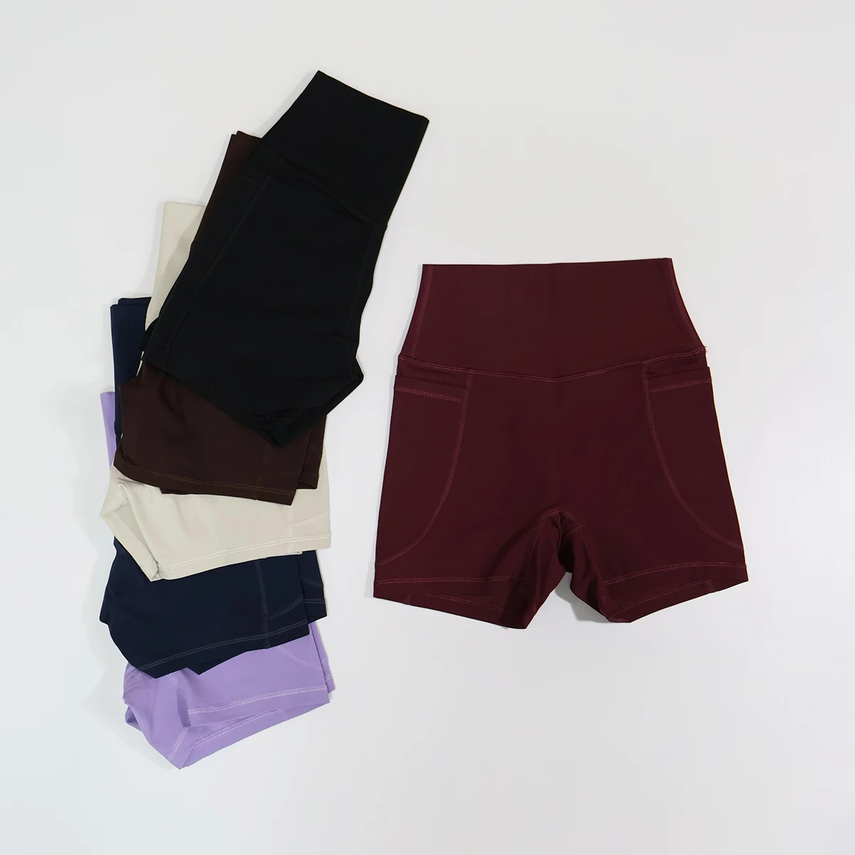 Damen-Sportshorts-Set mit hoher Taille, Taschen-Details, eng anliegende Laufhose, Damen-Fitness-Workout-Yoga-Leggings, Po-Lifting – Detail 23