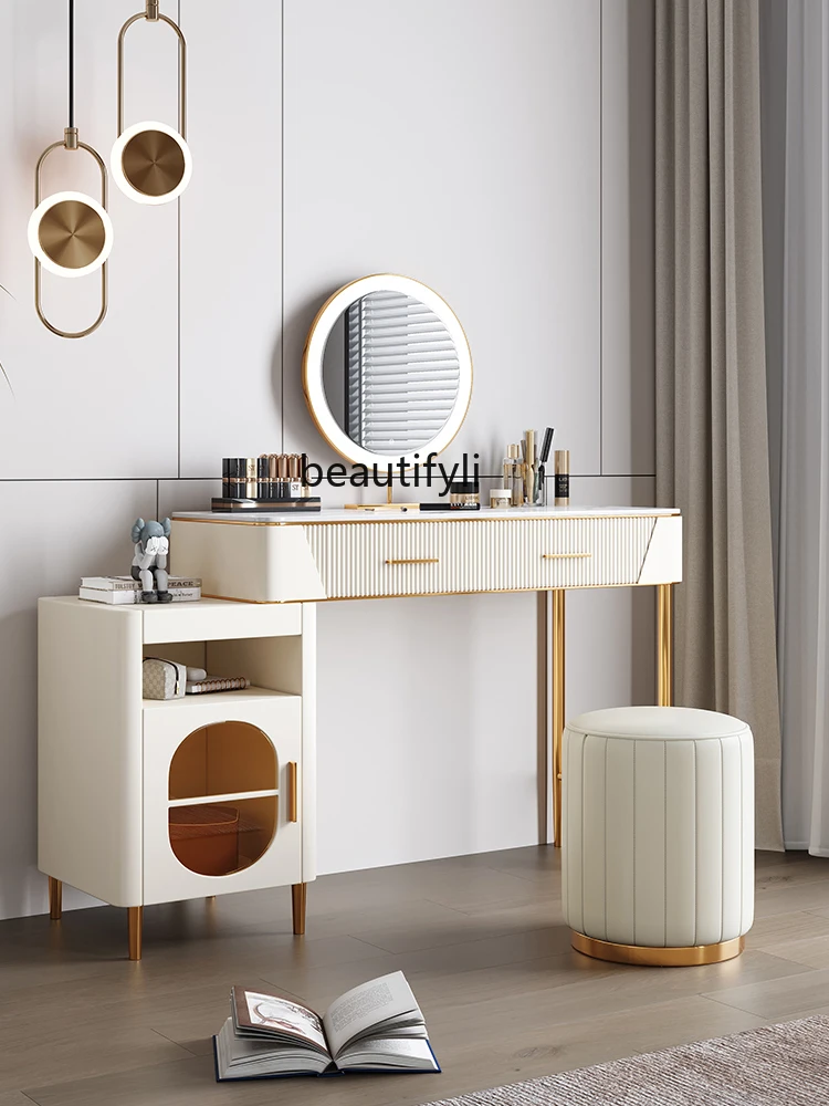 French Cream Style Paint Dressing Table Bedroom Simple Modern Three-Color Variable Light Storage Type Dresser with Mirror