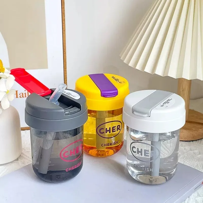 Straw Cup Double Drink Disposable Cup Portable Straw Drink Water Cup Cute Student Couple Cup Milk Tea Coffee Cup