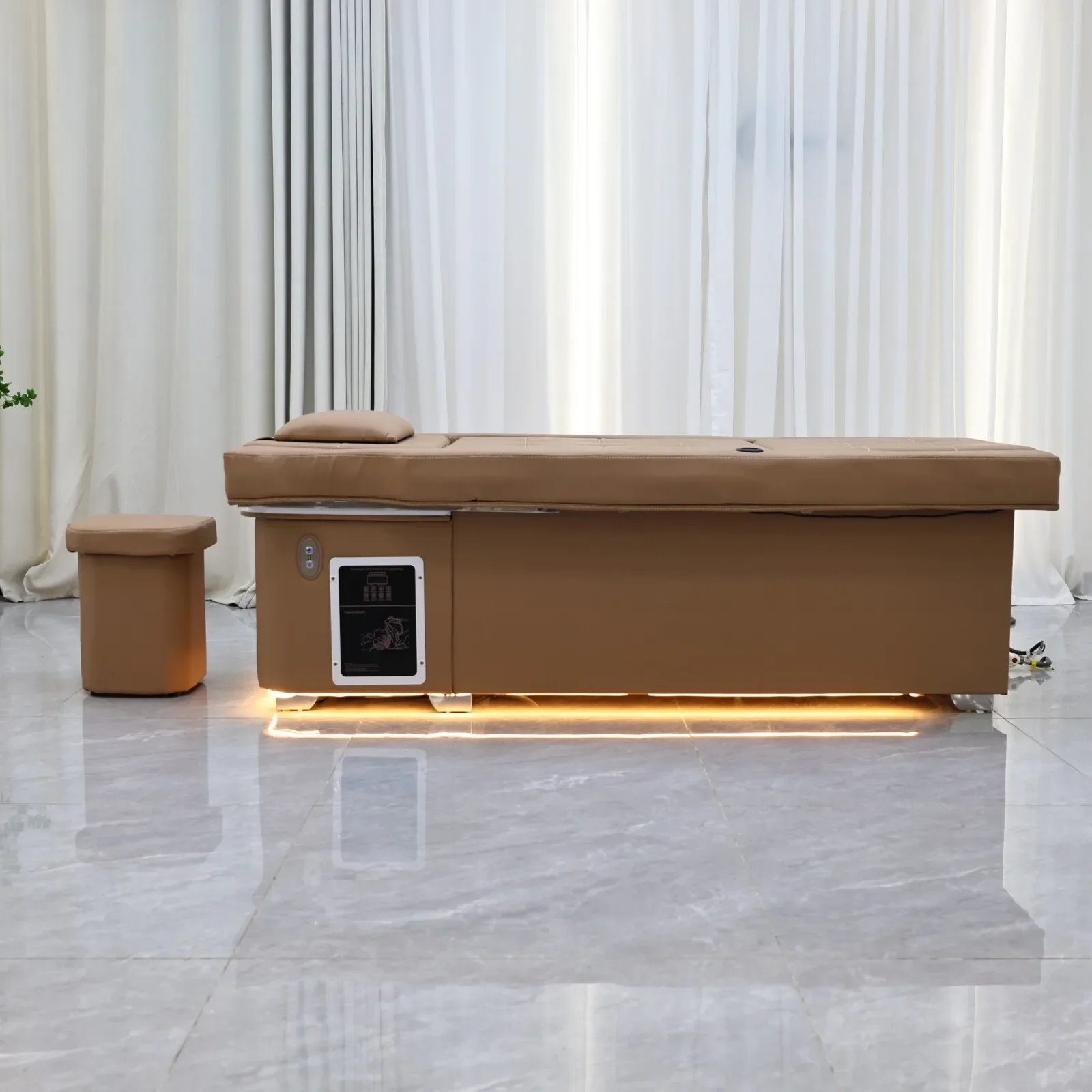 Elektrisches Shampoo-Liegebett in Erdtönen mit Massagefunktion – All-in-One-Salonstation mit Begasung, Fußbad und Haarwaschbecken – Detail 15