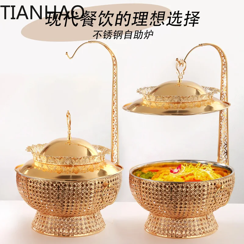 Stainless Steel Insulated Buffet Warmer for Hotel Restaurant Home Use 8L Gold Finish Chafing Dish for Alcohol Burner Food
