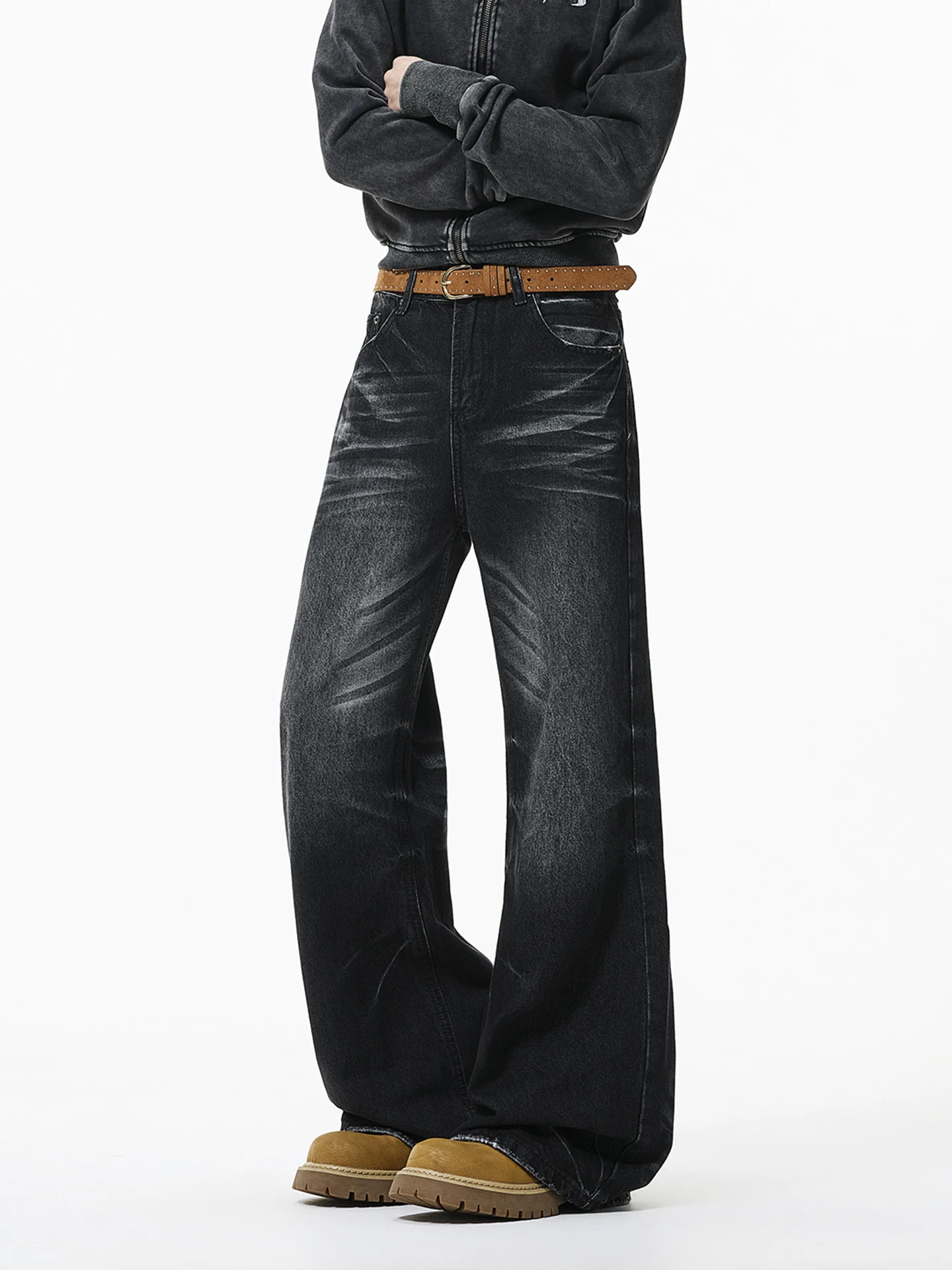 

Мужские джинсы Cleanfit American High Street: расклешенные, свободные, прямые, весенняя мода, брендовые, с эффектом потертости, полиэстер, хлопок