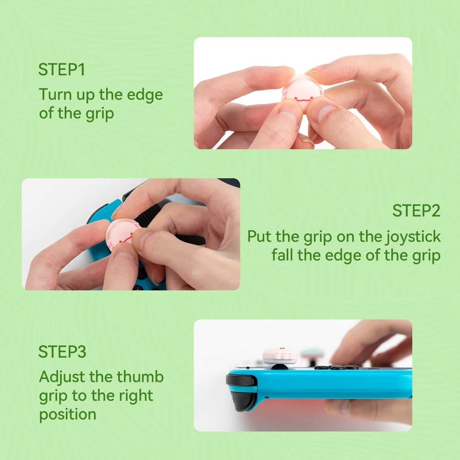 GeekShare 공룡 Axolotl 실리콘 조이콘 엄지 그립 캡 조이스틱 커버, 닌텐도 스위치, OLED, 스위치 라이트와 호환 가능, 4 개