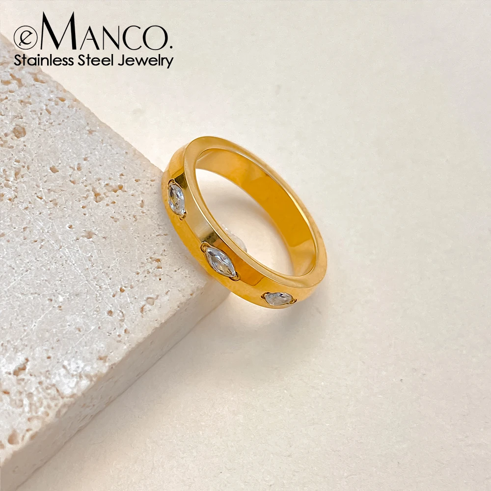 EMANCO  14K Gold Plated White Crystal Ring for Women Romantic Engagement Wedding Ring Luxury Fashion Jewelry Factory Direct