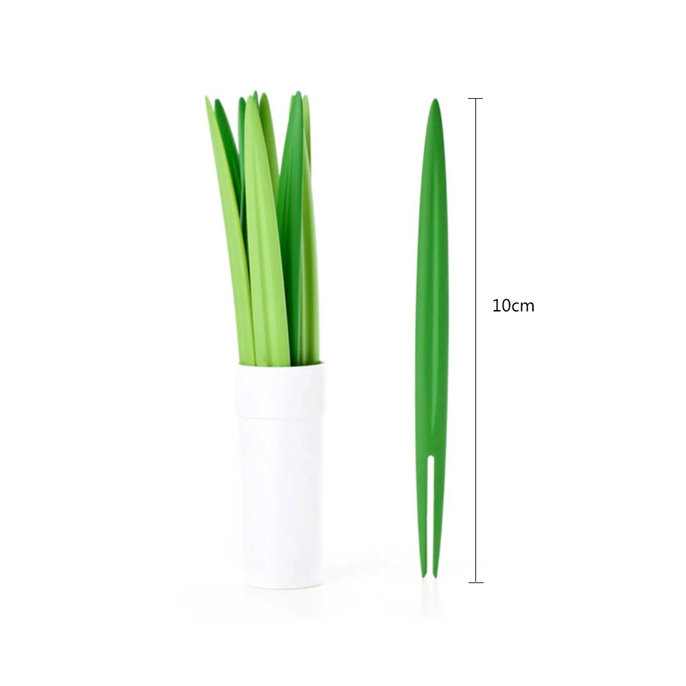 Creative 10pcs/Set Green Bamboo Leaf Fruit Fork Chopsticks Cocktail Fork  Wedding Festival Birthday Kitchen Gadget Fruit Tools