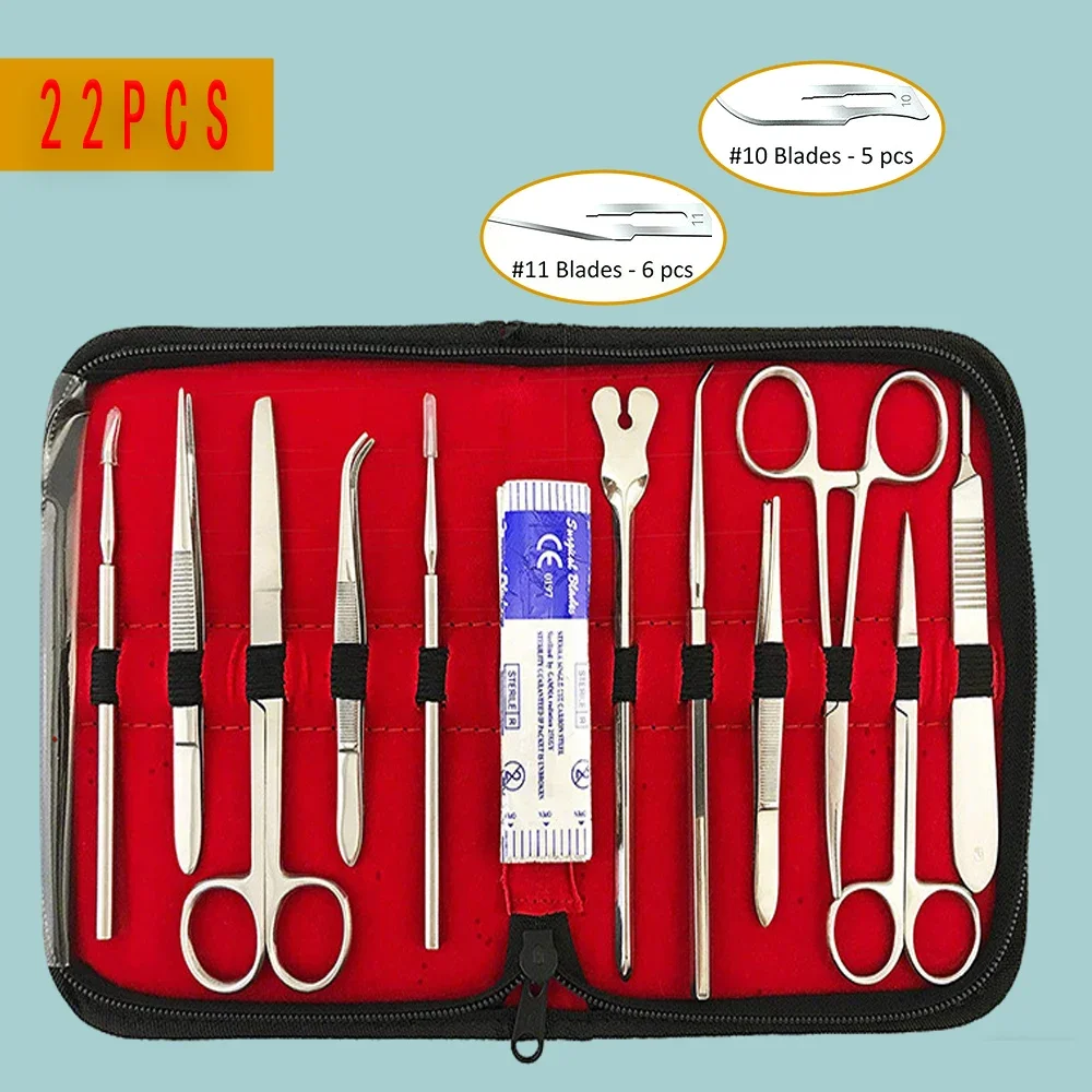 22PCS Stainless Steel Anatomy Dissection Tool Kit Includes Probe Scissors Tweezers for Medical Students Teaching Labs