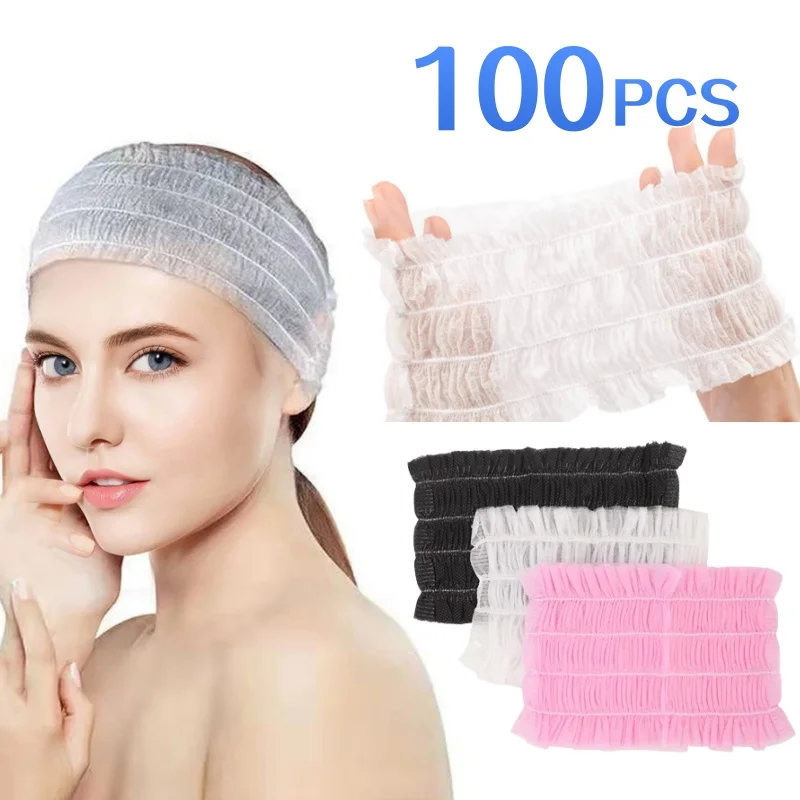 

100Pcs Disposable Headbands for Women Spa Facial Disposable Hairband Non-woven Fabric Headband for Makeup Travel Skin Care Soft