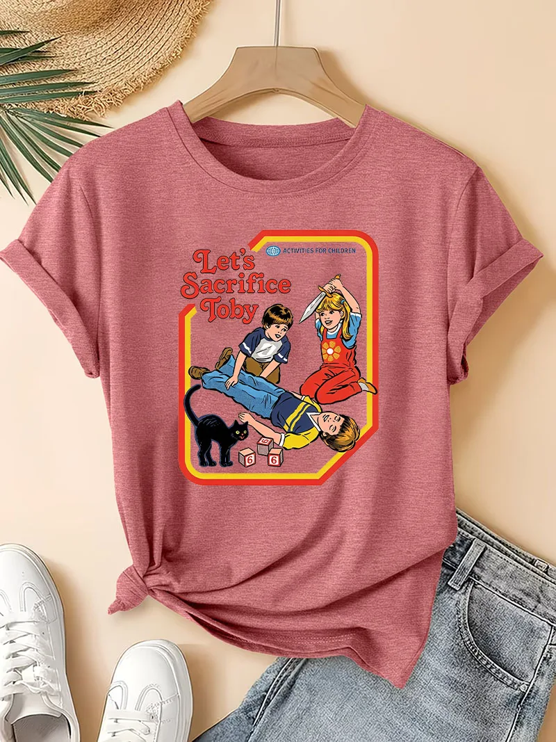 American-style Let's Sacrifice Toby Horror Satanist Graphic Tops Creative Cartoon T-shirt Streetwear Scary Short-sleeve Tee