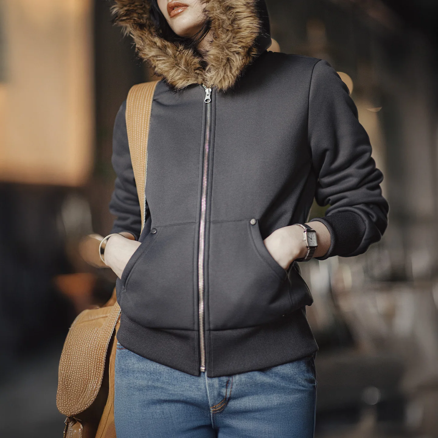 Maden Abrigo con capucha y cremallera con forro polar para mujer, chaqueta informal gruesa y cálida para invierno, sudadera térmica con capucha, prendas de vestir exteriores, TOP para mujer
