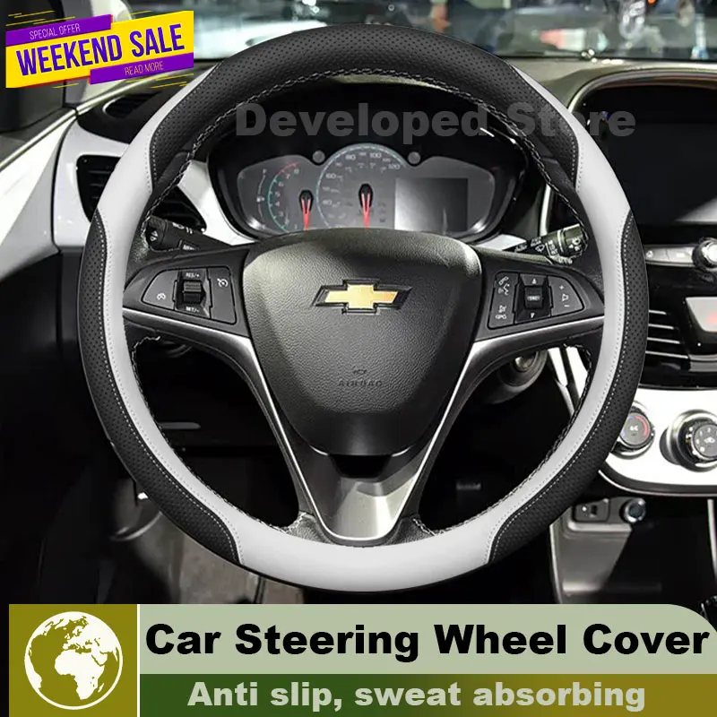Leather Car Steering Wheel Cover For Chevrolet Spark EV Tuning Cruze 2009-2023 Auto Interior Chevrolet Spark Accessories