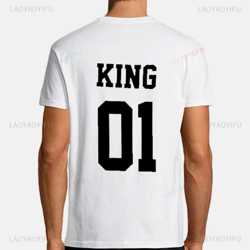 King Queen 01 Print Couple T Shirt Lovers Short Sleeve O Neck Loose Tshirt Fashion Woman Man Tee Shirt Tops Clothes