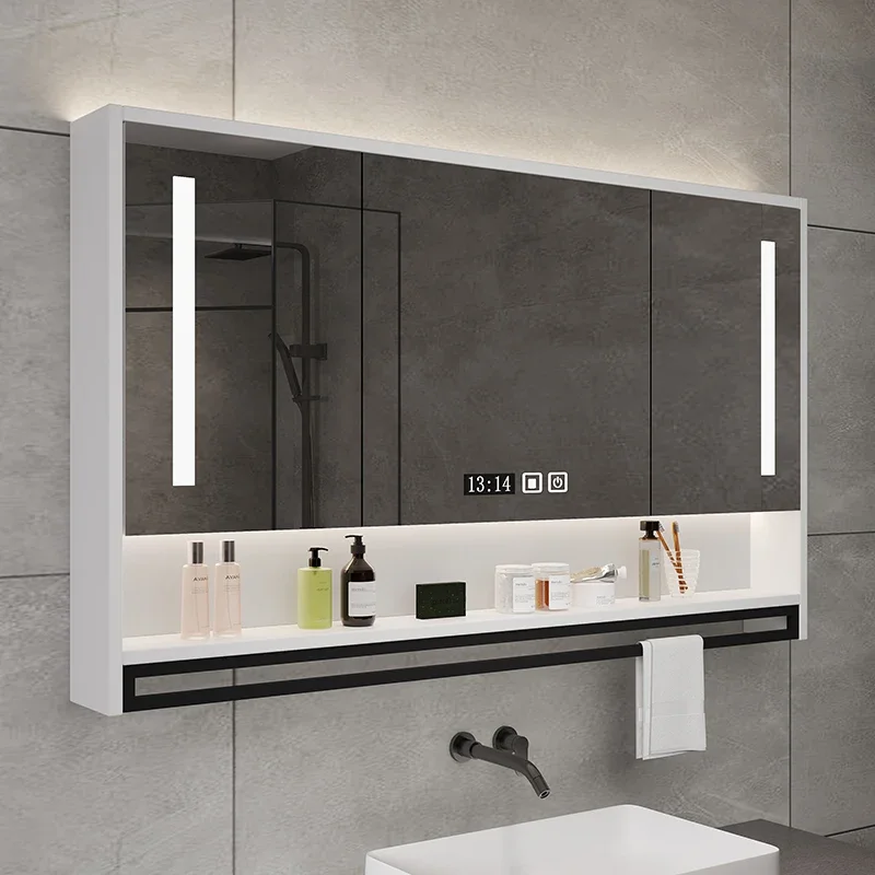 

Smart Bathroom Mirror Cabinet Wall-mounted With Backlight Anti-fog Bathroom Mirror Rack Separate Storage One Cabinet