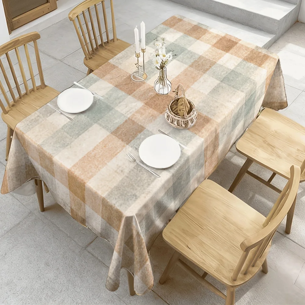 Mantel plano 2D - 1 pieza - Suave, moderno y hermoso - Patrón a cuadros verde marrón