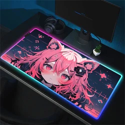 RGB Mouse Pad Non-Slip Rubber Edge Locking Mousepad Game Play Mats Computer With Backlit Desk Mat Anime Girl Kawaii Mouse Mats