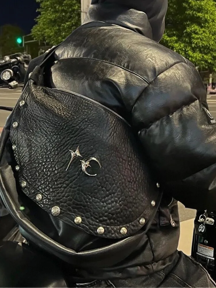 

TC сумка через плечо из овчины, кожаная сумка почтальона с заклепками большой емкости