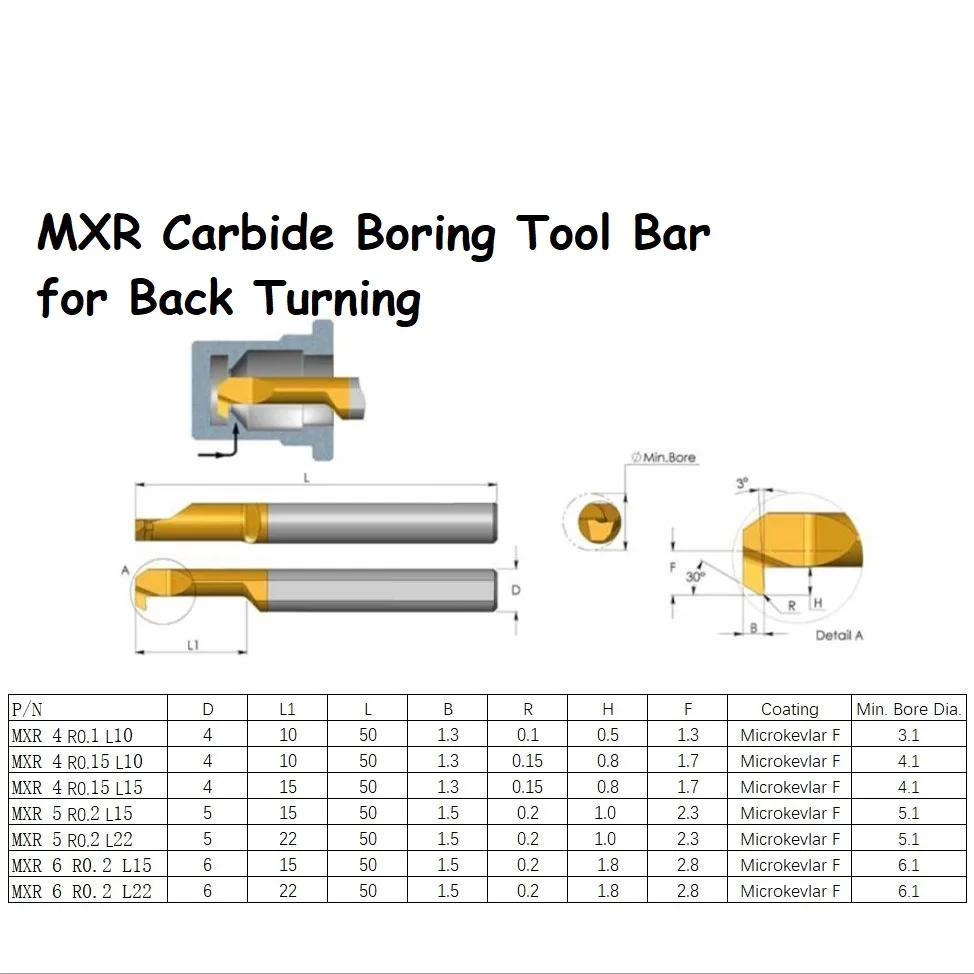 Boring Bar MXR 6mm Back Turning Mini Lathe Machine Use Micro Turning Tool Carbide Small Boring Cutter