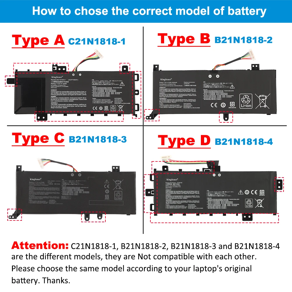 KingSener 7.7V 37WH C21N1818-1 Laptop Battery For ASUS VivoBook 14 X412 X409FA VivoBook 15 M509DA X509UA F509FA A409UA  B21N1818