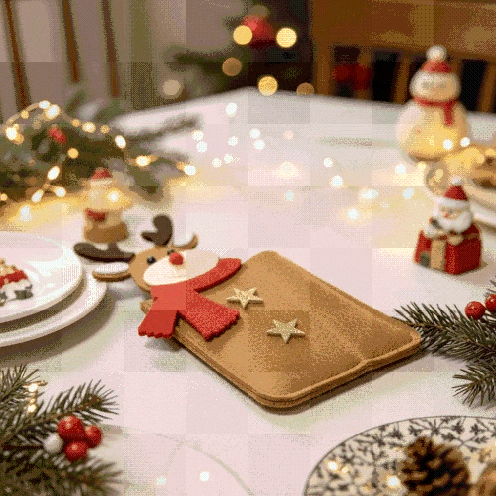 2pcs Felt Christmas Cutlery Holder Thick Durable Reusable Cartoon Utensil Pocket Bright Colorful Compact Size Xmas Tableware Bag