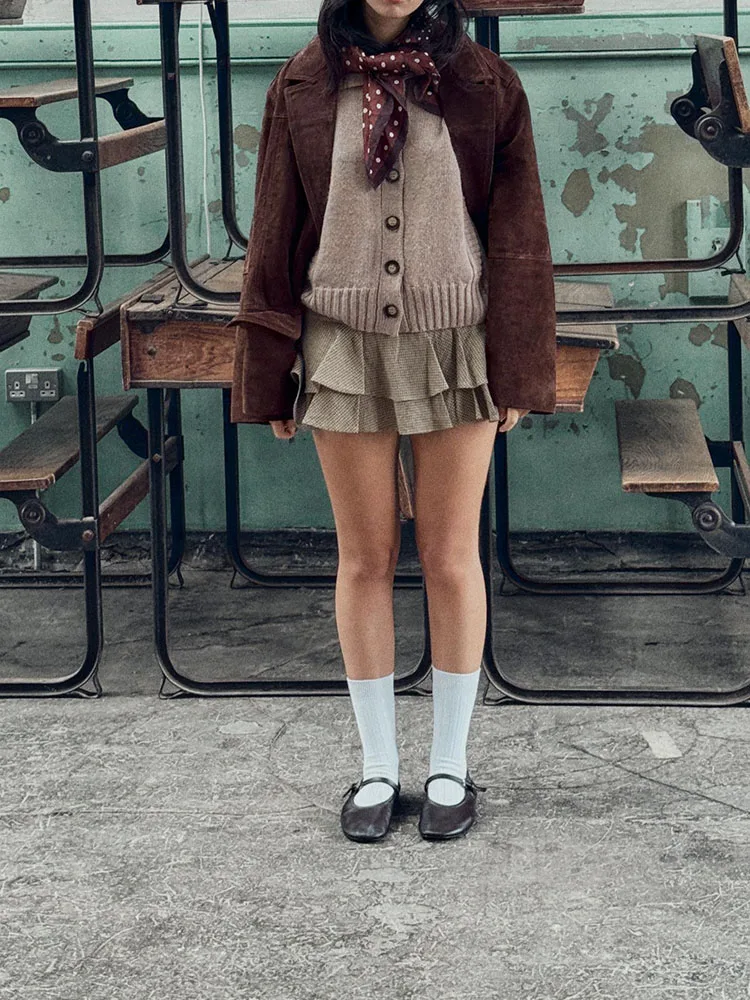 

Милый трикотаж, верхняя одежда для женщин, Новое поступление, зима 2025, повседневная одежда, длинный свек, с откидным воротником, декоративные пуговицы