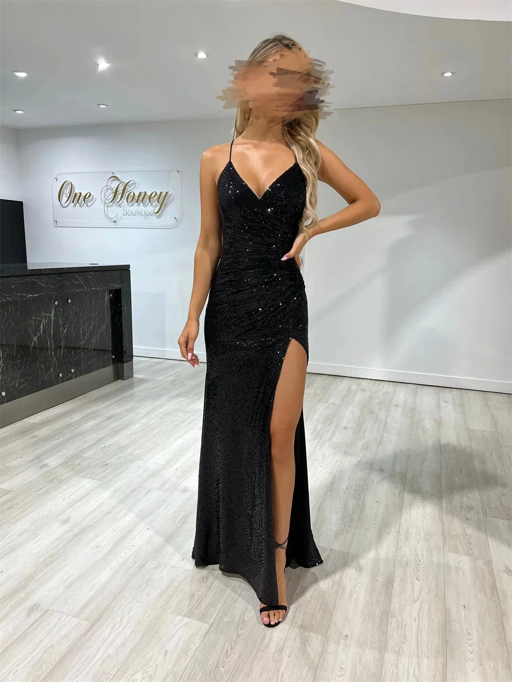 

Sexy Black Mermaid Long Dress A-line Metallic Piece High Waist Split Evening Formal Evening Party Prom Dresses Customized