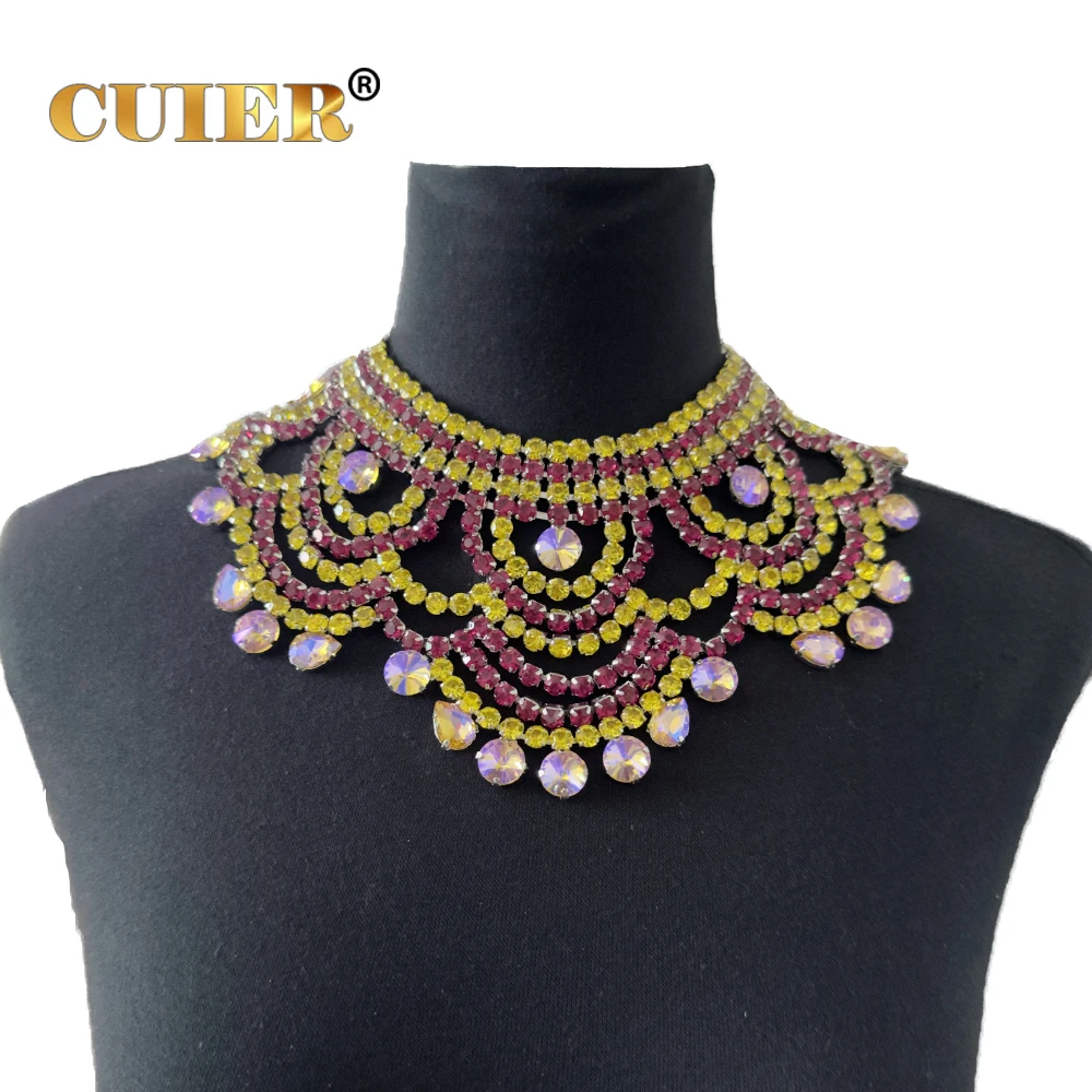 CUIER Mystery Color Rhinestone Necklace for Women Choker Jewelry Big Size Accessories for Drag Queen Beauty Pageant Show