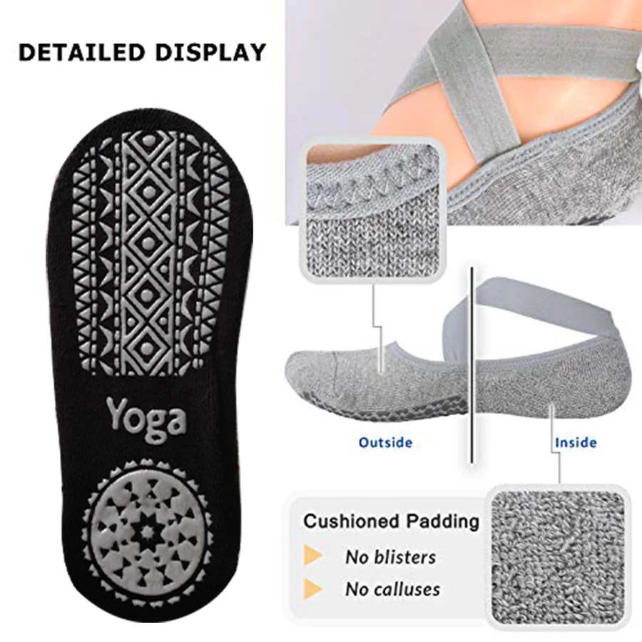 4 pairs women's yoga socks, skipping rope sports socks, Pilates indoor anti slip floor socks image 4