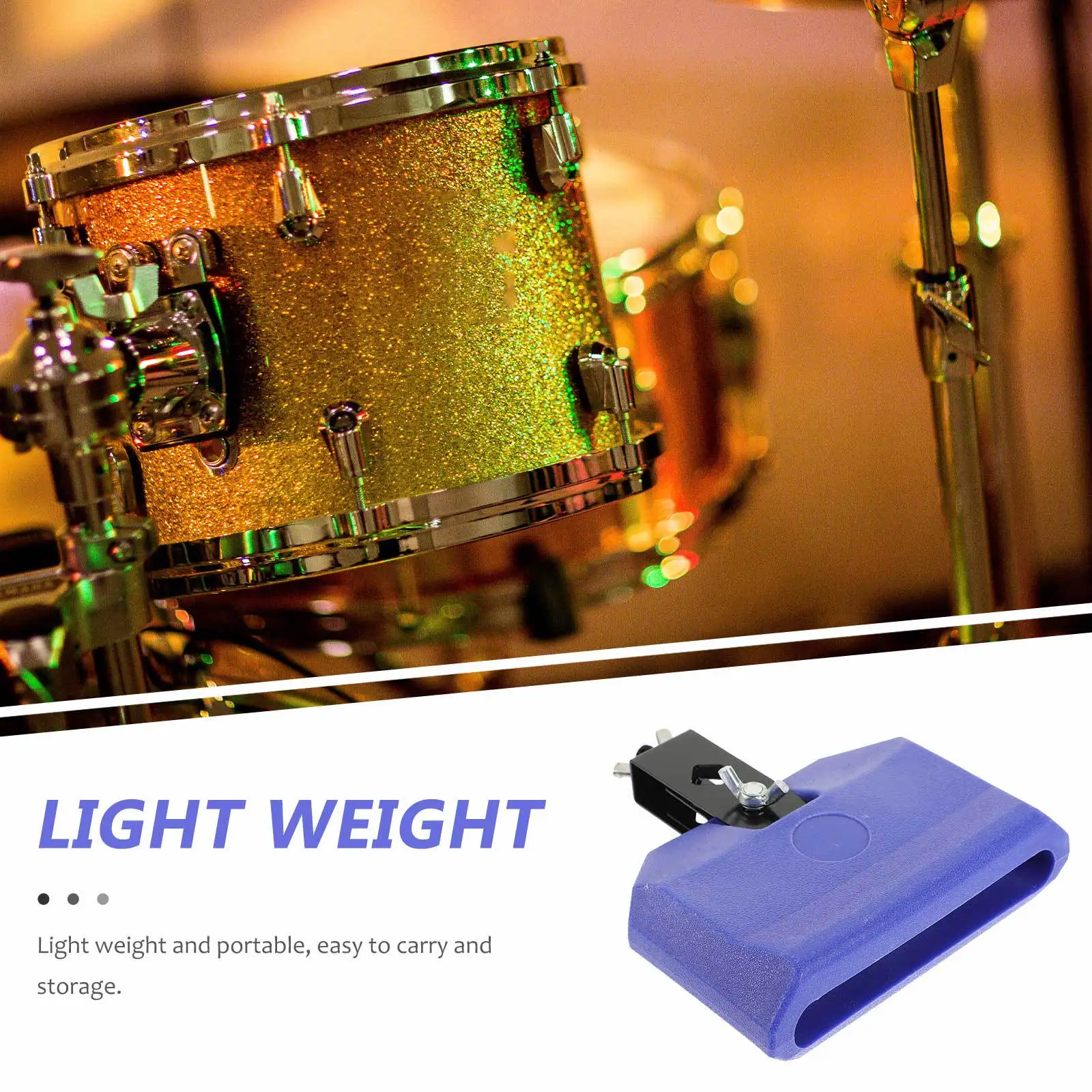 طبلة معدنية بلاستيكية متينة، ملحقات جرس البقرة، صوت عالي النبرة، أنماط موسيقية متعددة، مطرقة مشبك تخزين سهلة الحمل