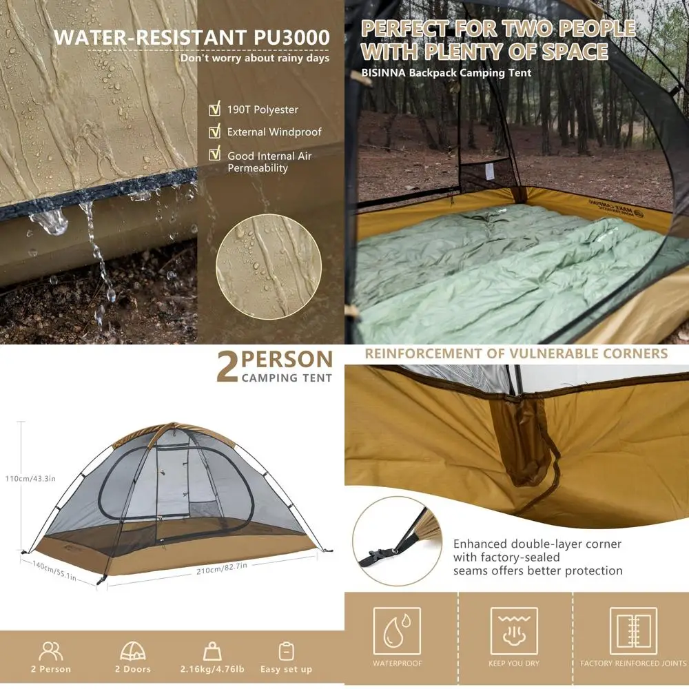 

Легкая двухместная трехсезонная водонепроницаемая палатка с алюминиевыми дугами для активного отдыха