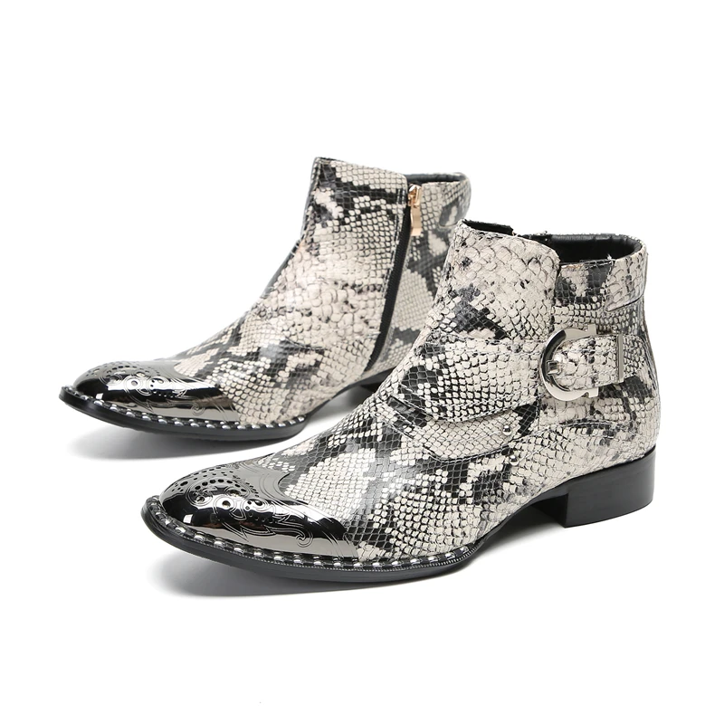 Coogerlove Punk-Stil Männer blau Echt leder Stiefel Metall quadratische Zehen Schnalle Niet Motorrad Stiefel Winter männliche Party Stiefel – Detail 10