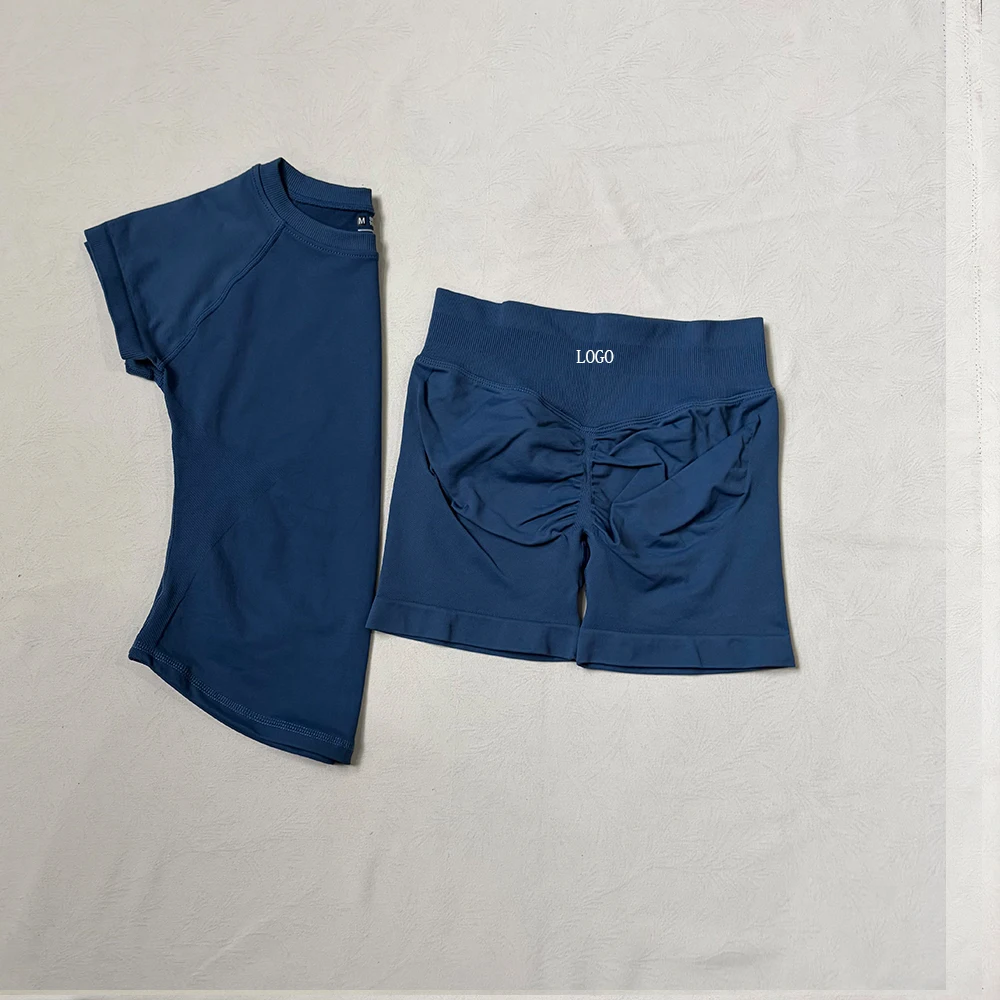 LOGO 2-Piece Yoga Suit Women's Short-Sleeved T-Shirt Peach Hip Shorts High Elastic Tight Sports Outdoor Fitness Top Suit