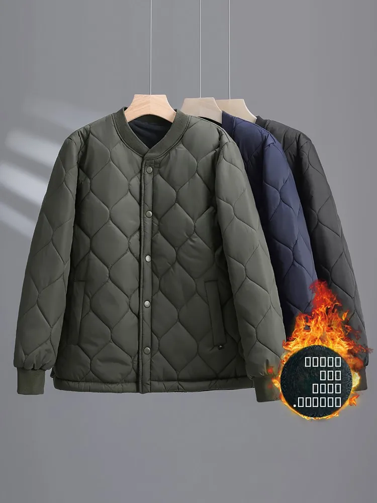 

Men's down Cotton Jaet Thiened Quilted Inner Fall Winter Coat Warm Cozy Dad andpa Sle Regular Length Loose Fit
