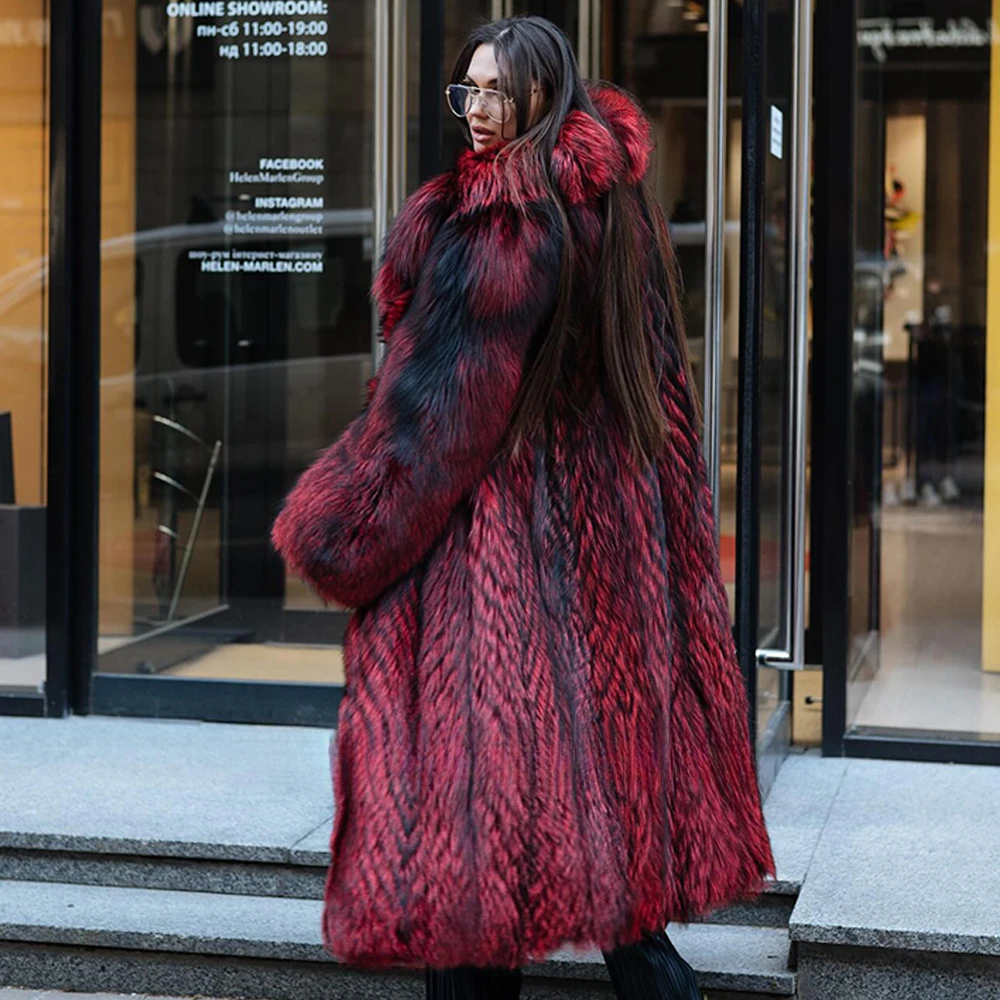 120Cm Lange Echt Zilveren Vossenbontjas Met Grote Turn-Down Kraag High Street Vrouwen Geneuen Volledige Vossenbontjassen Bovenkleding Vrouw