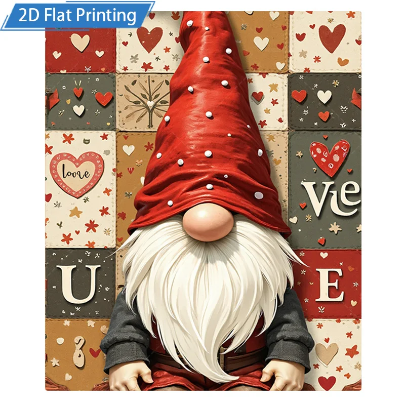Couverture polaire en flanelle, 1 pièce, mignon, Gnome de jardin, amour, cœur, Patchwork, confortable, décor de saint-valentin, couverture douce