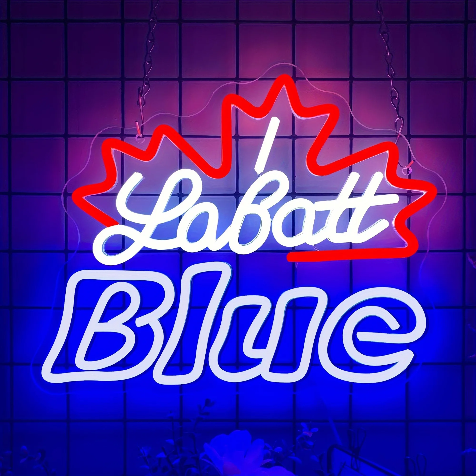 Labatt Blue LED Neon Canadian Wall Mount Neon USB Powered Dimmable Switch Control for Home Bar Garage Game Room Party Decor