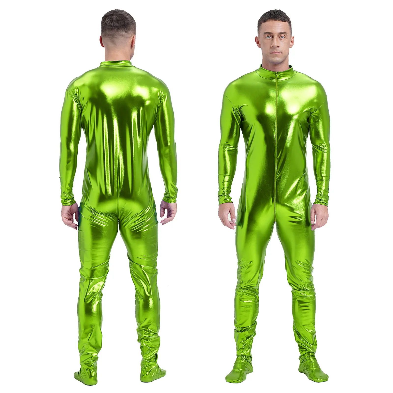بدلة زنتاي لامعة معدنية للرجال أزياء تنكرية لمرحلة الأداء ديسكو كلوبوير لكامل الجسم جوارب يوتار
