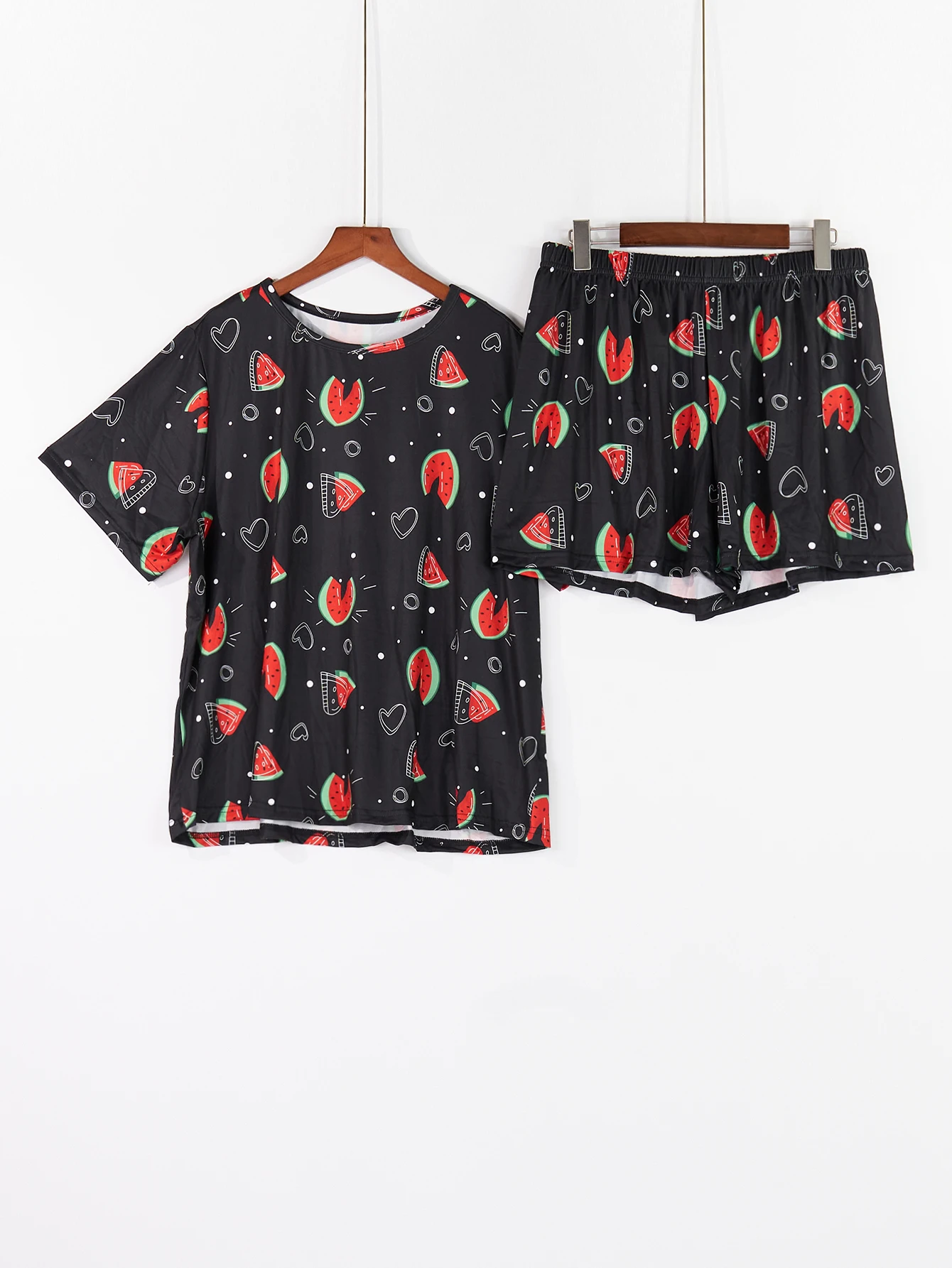 Summer casual watermelon printed short sleeved T-shirt&shorts oversized women\'s pajamas home clothing set