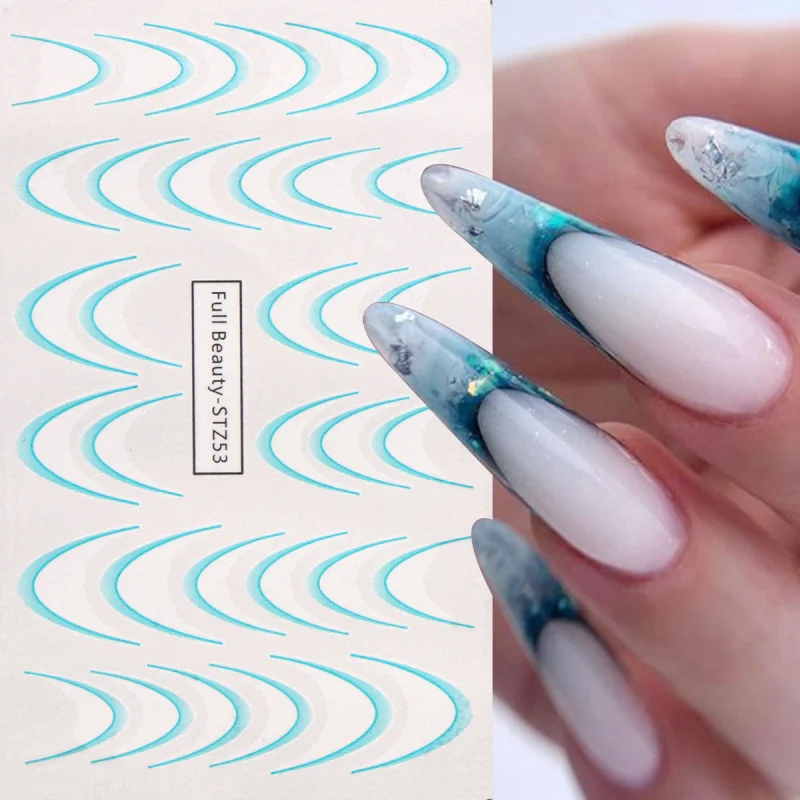 8pcs Gradient French Line Water Nail Stickers Set Colorful Stripe Ombre Designs Decals Guides for DIY Decoration Stencil Tools image 4