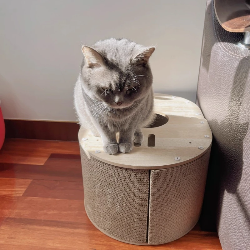 

Tunnel Cat House with Double Inlet Vertical Corrugated Cat Scratch Board Durable Wear-Resistant Design No Shedding Pet Furniture