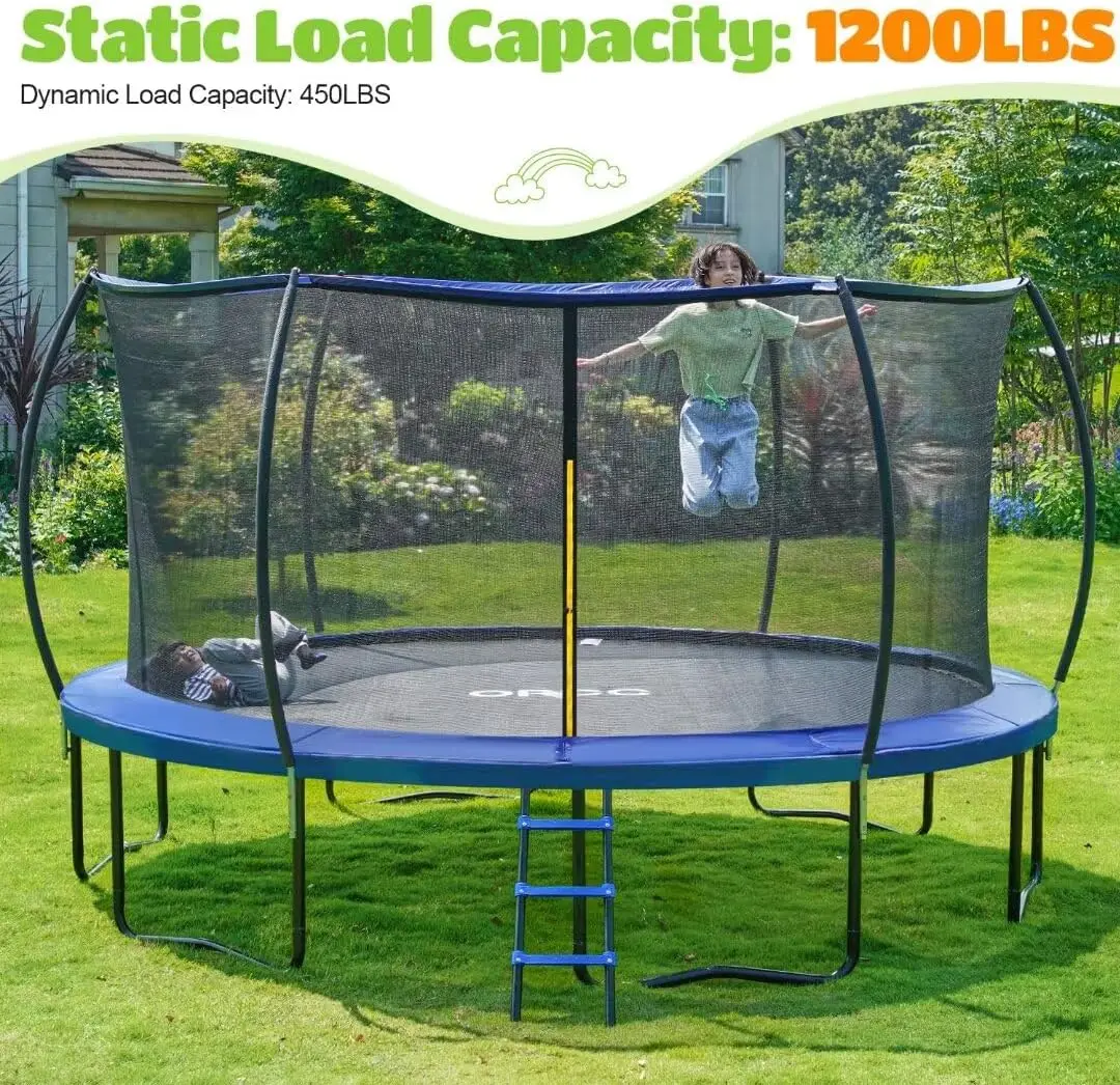 Weight Capacity Trampoline 16 15 14 12 10 8 FT for Kids with Safety Enclosure Net for Children Adults Outdoor Yard Trampolines