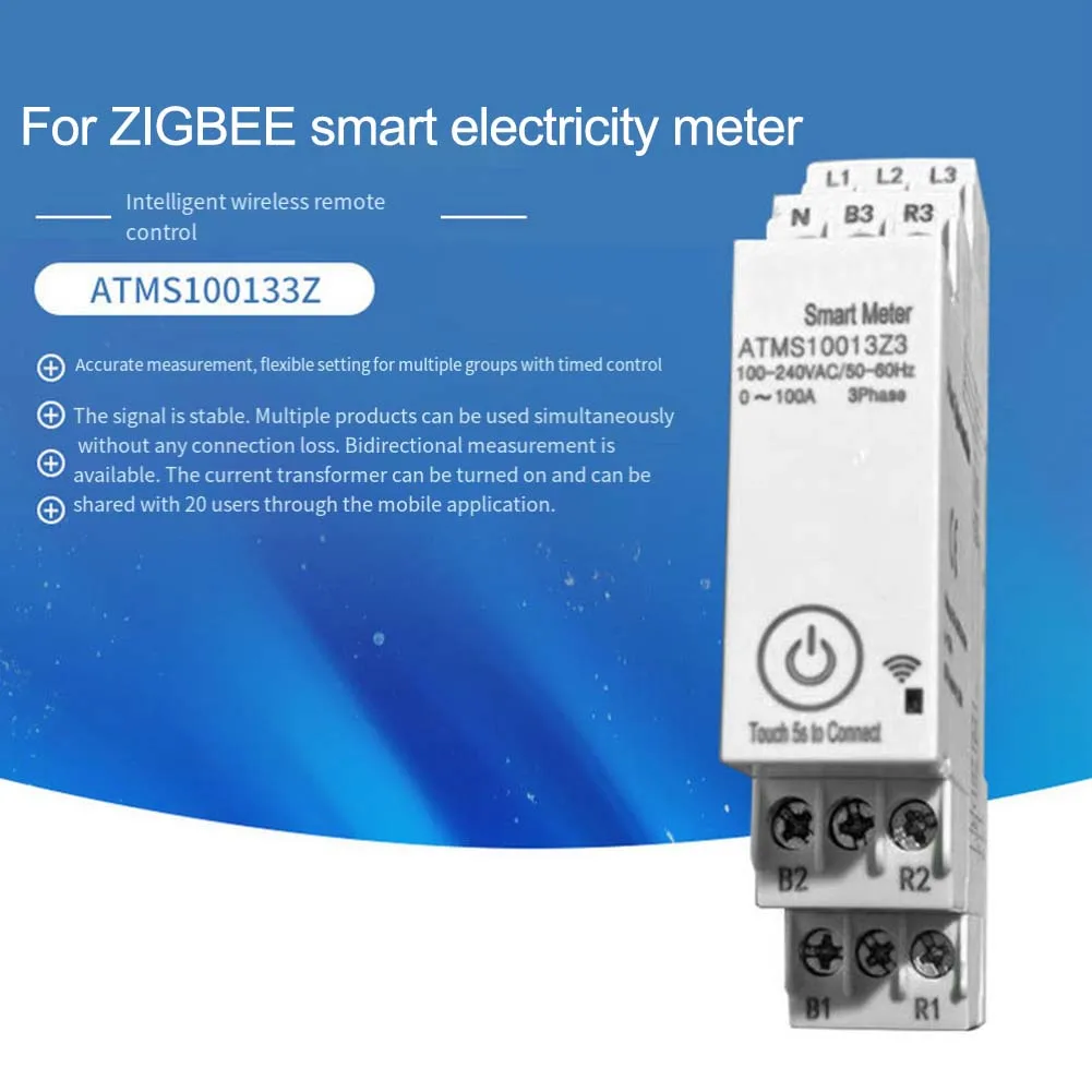 3P4W Smart Power Monitor with For Zigbee Connectivity for Tuya App 100A Current Measurement 3x230 400V 50Hz 60Hz