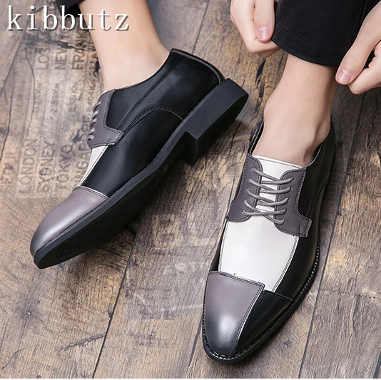 Spring New Mixed Colors Men's Business Shoes Round Toe Patchwork Oxfords PU Leather Flats Leisure Office Male Footwear