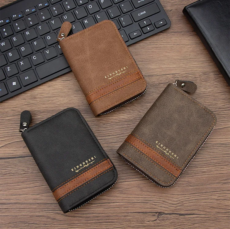 Dompet pendek pria dengan desain warna yang berbeda, kapasitas besar, multi-kartu, multi-fungsi, ringan, retro, dan dapat dilipat.