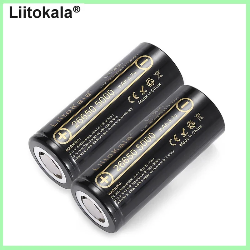 LiitoKala 26650 5000mah Li-ion Rechargeable Battery Lii-50A 3.7v 26650-50A battery  for flashligh Electric vehicle Tricycle