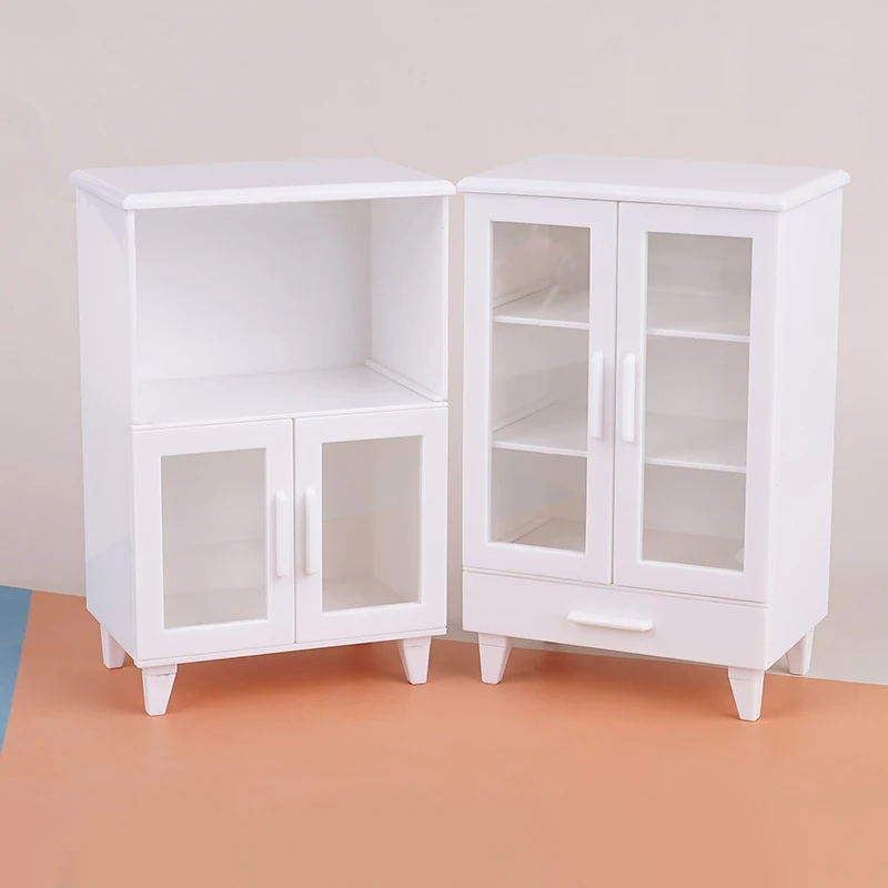 

1Set Miniature White Cupboard Display Cabinet Storage Lockers +ornament Furniture Model Decor Toy DollHouse Accessories