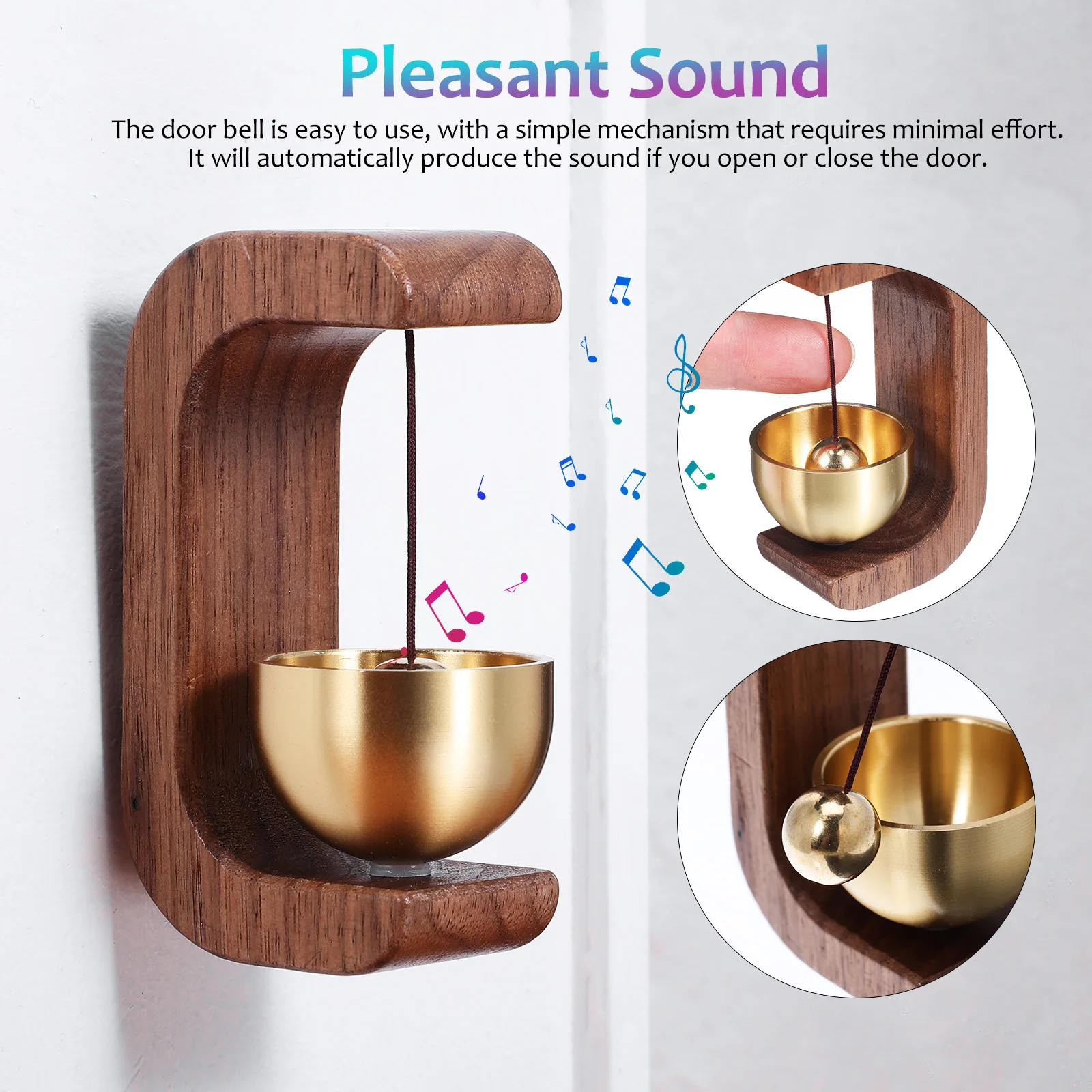 النحاس جرس الباب الرنين مقبض خشبي لمتجر فتح الباب دخول تنبيه متجر الأعمال جرس الزخرفية جرس الباب الثلاجة