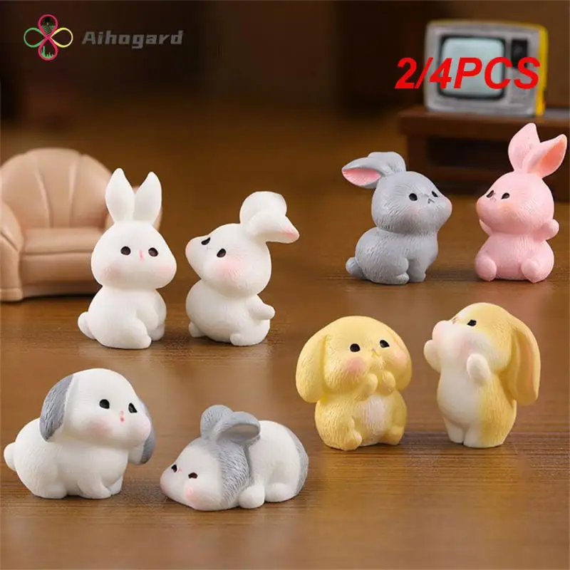 2/4PCS -Miniature Rabbit Model Mini Bunny Figurine Desktop Garden Landscape Ornament Resin Craft Easter Cute Home Office Decor