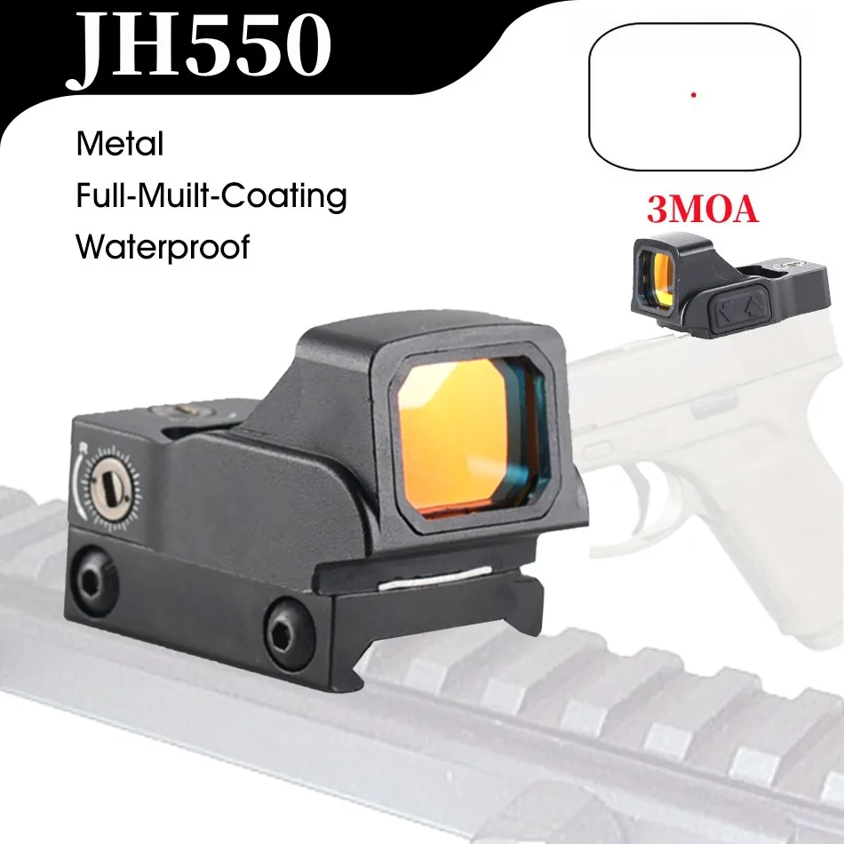 JH550 3MOA Mini Red Dot Sight Reflective Parallax Free Red Dot Adjustment Zero Metal Collimator Riflescope with 20mm Rail Mount